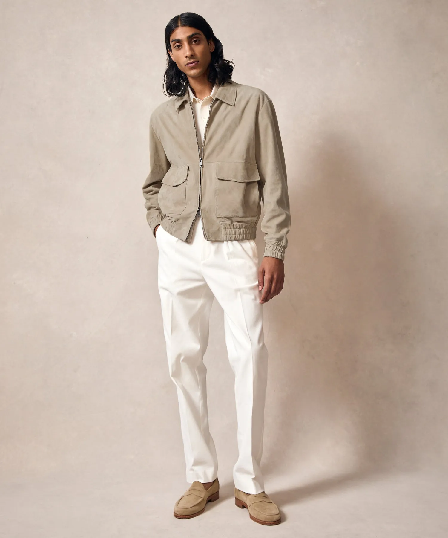 Italian Suede Grant Jacket in Stone