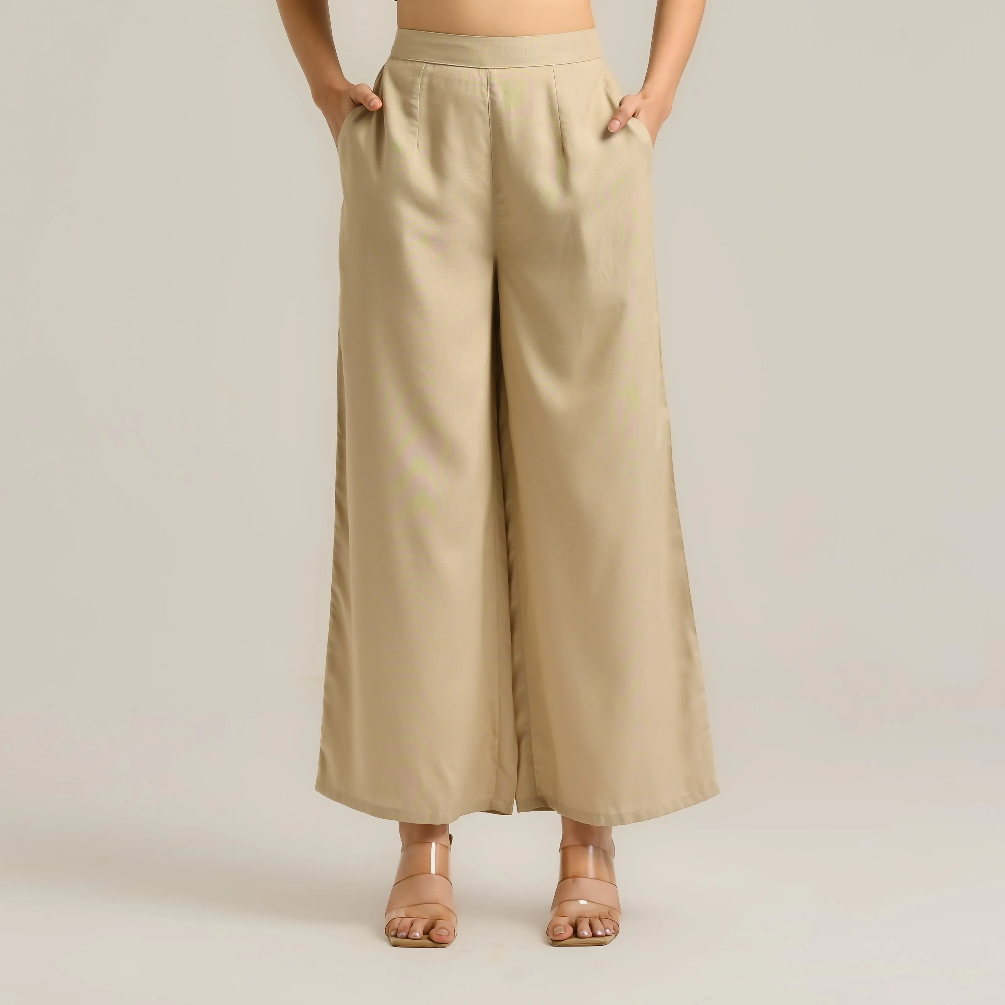 Khaki Flared Palazzo Pants