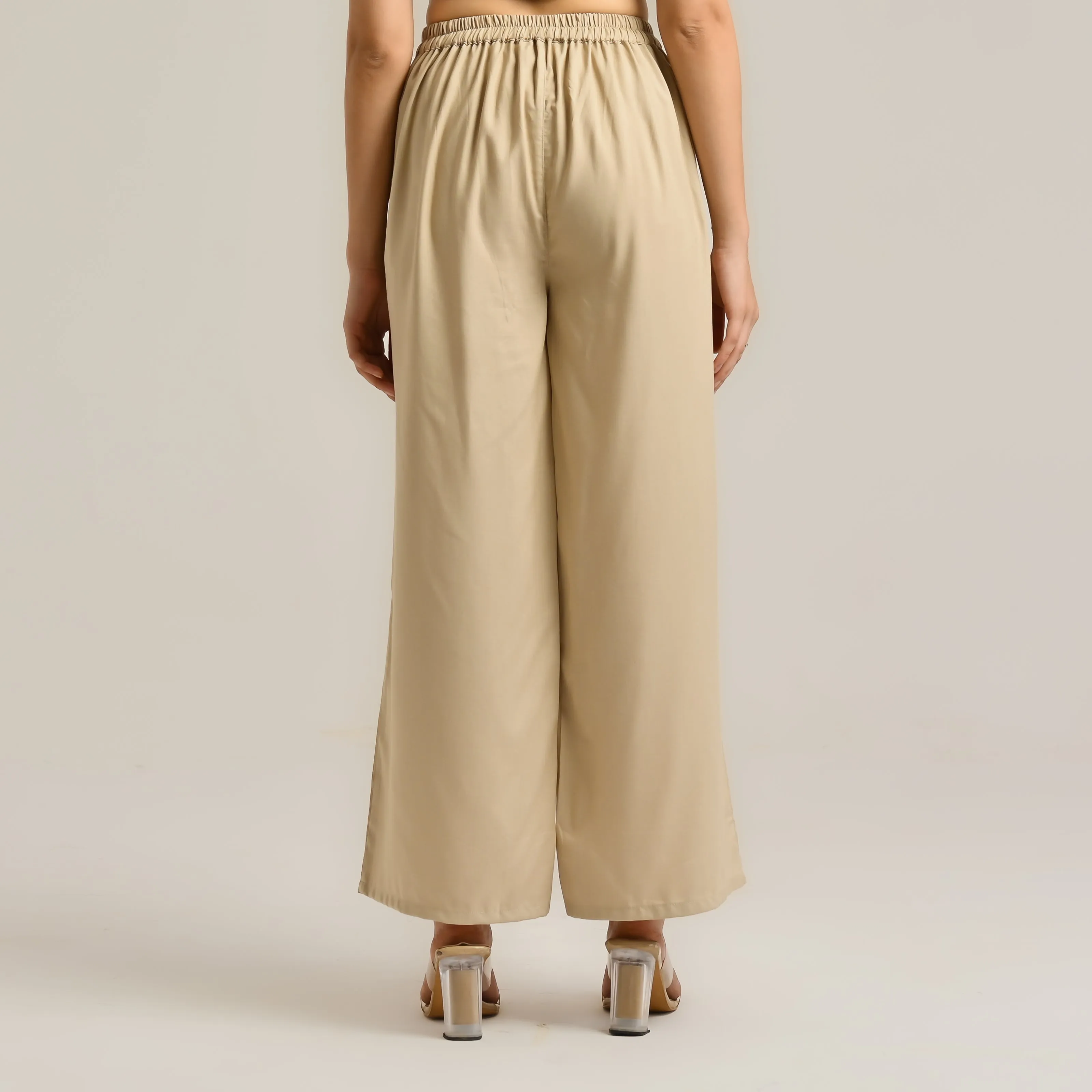 Khaki Flared Palazzo Pants