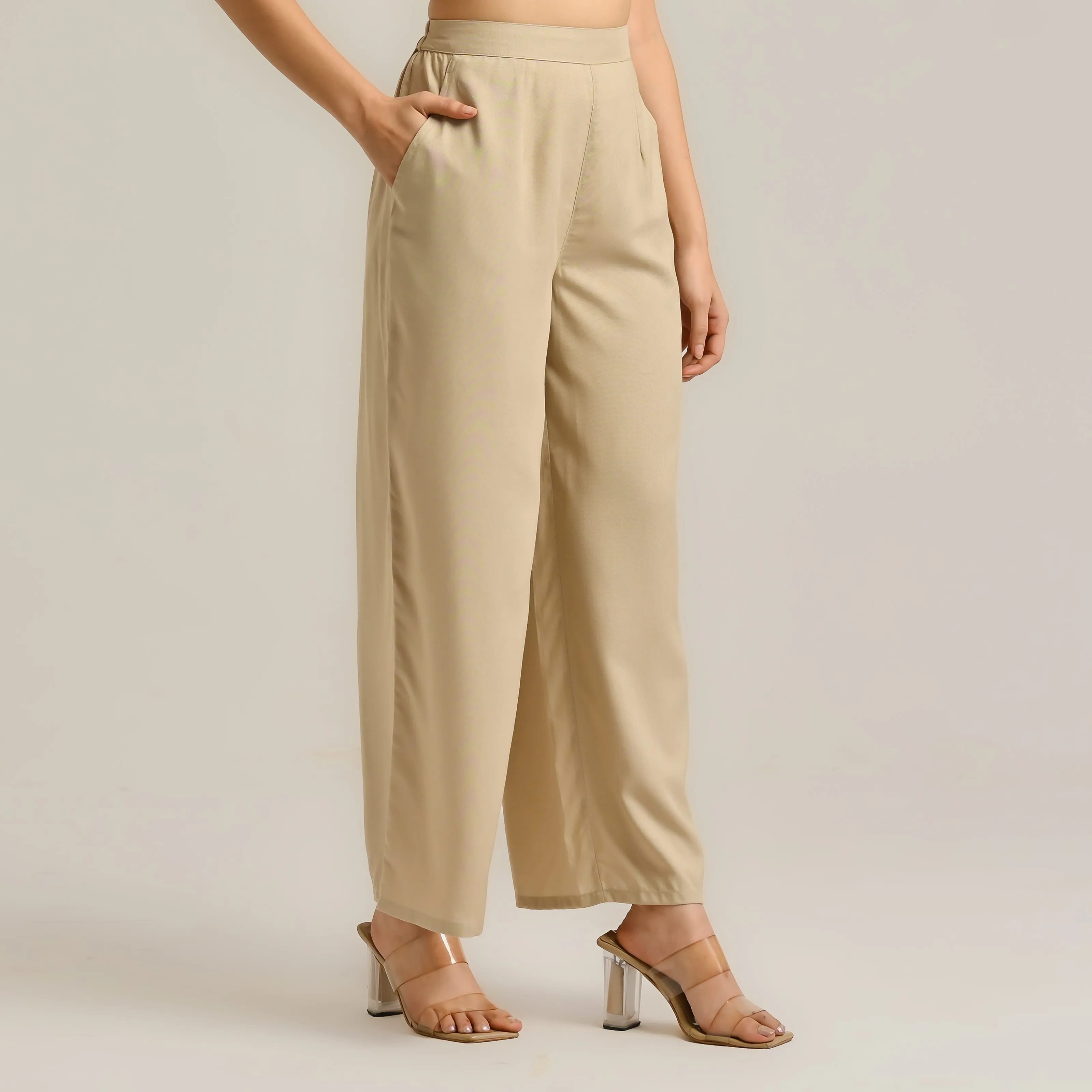 Khaki Flared Palazzo Pants