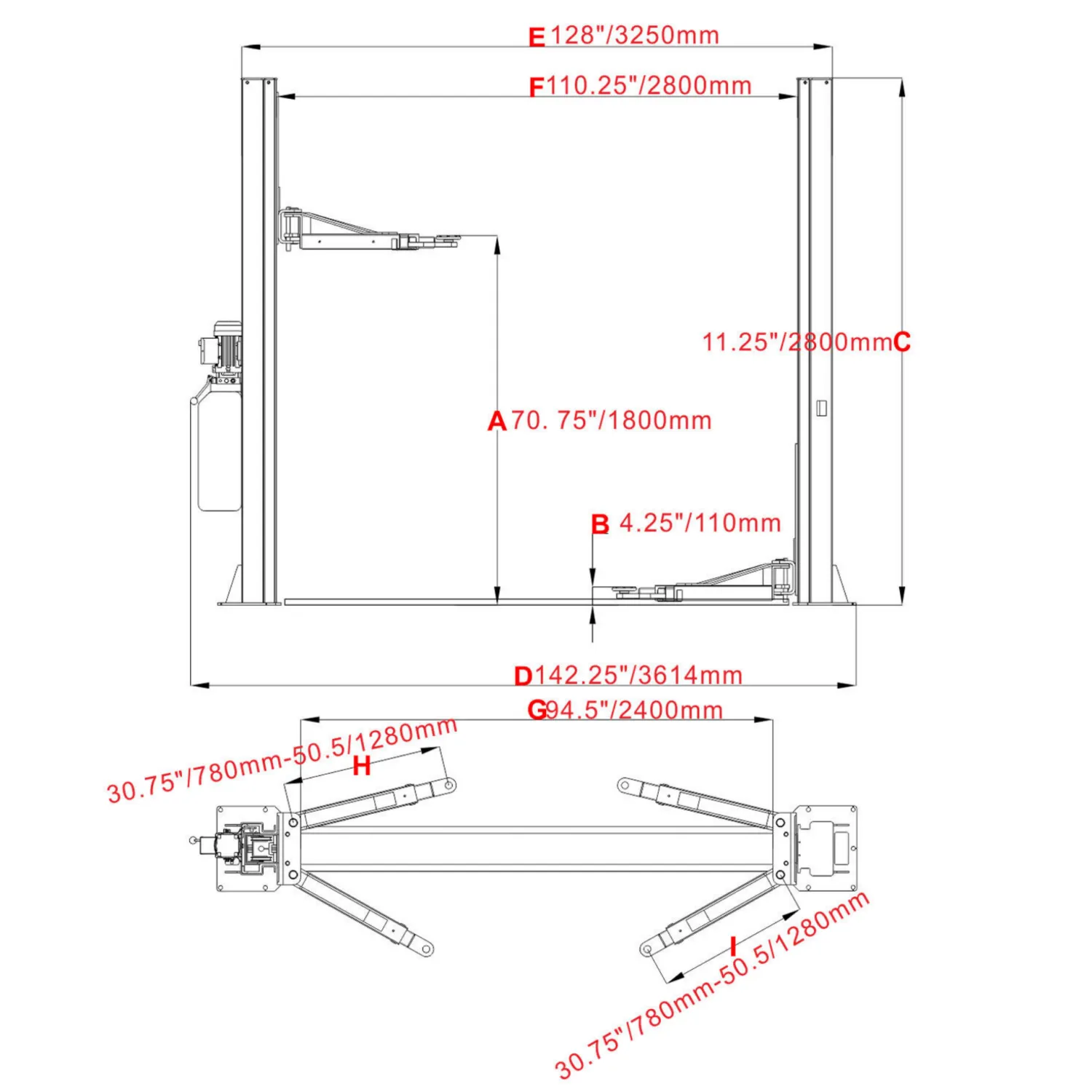 KT-H100 Two Post Vehicle Lift 10,000lbs