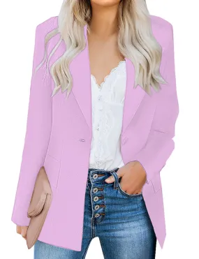 Lavender Lapel Front-Button Side-Pockets Blazer