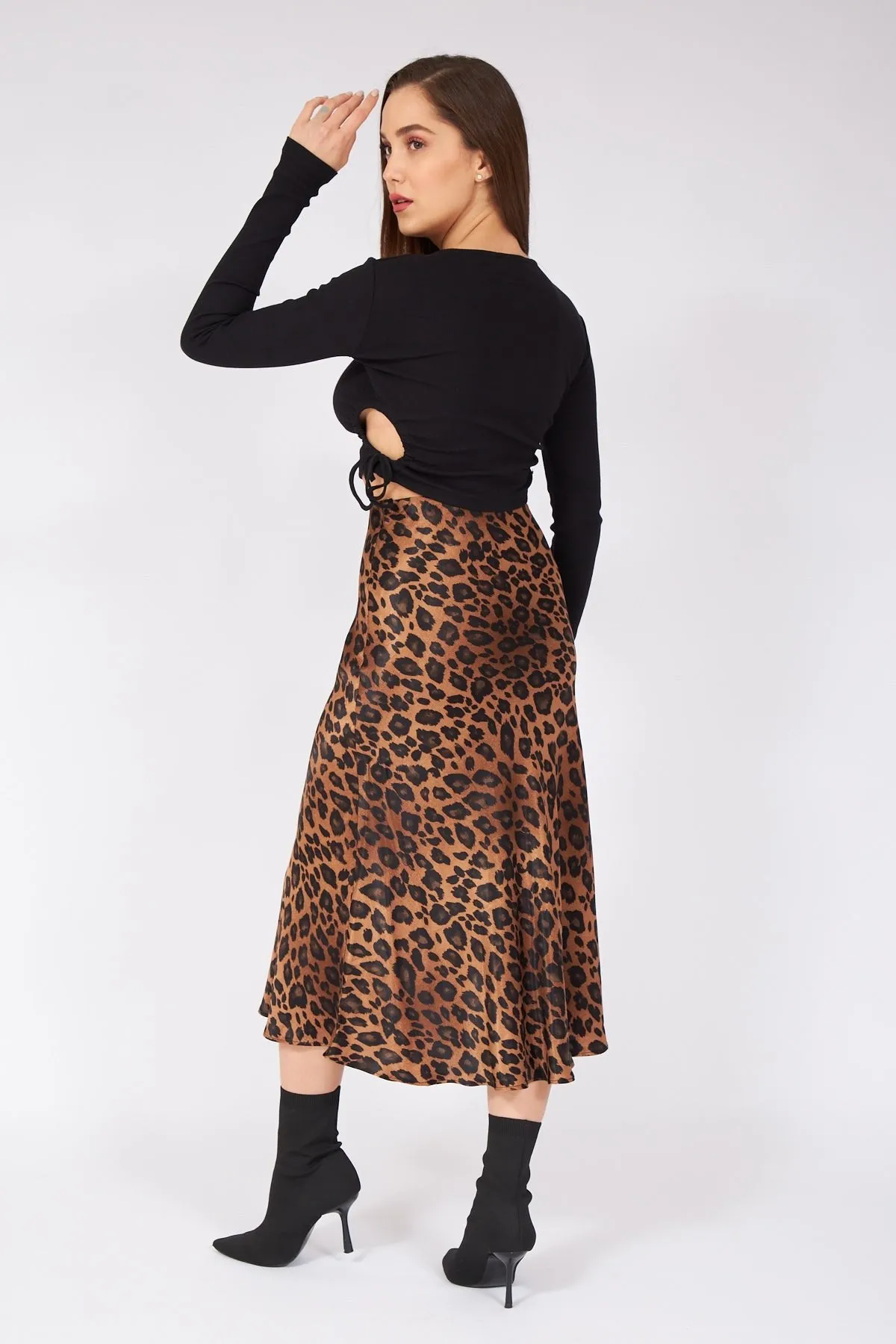 Leopard Pattern Satin Skirt