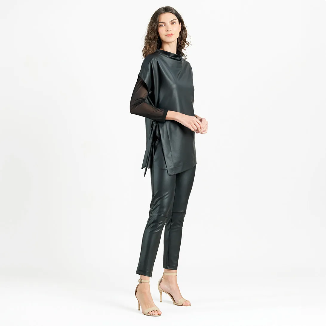 Liquid Leather™ - Funnel Neck Side Vent Tie Tunic - Black - Final Sale!