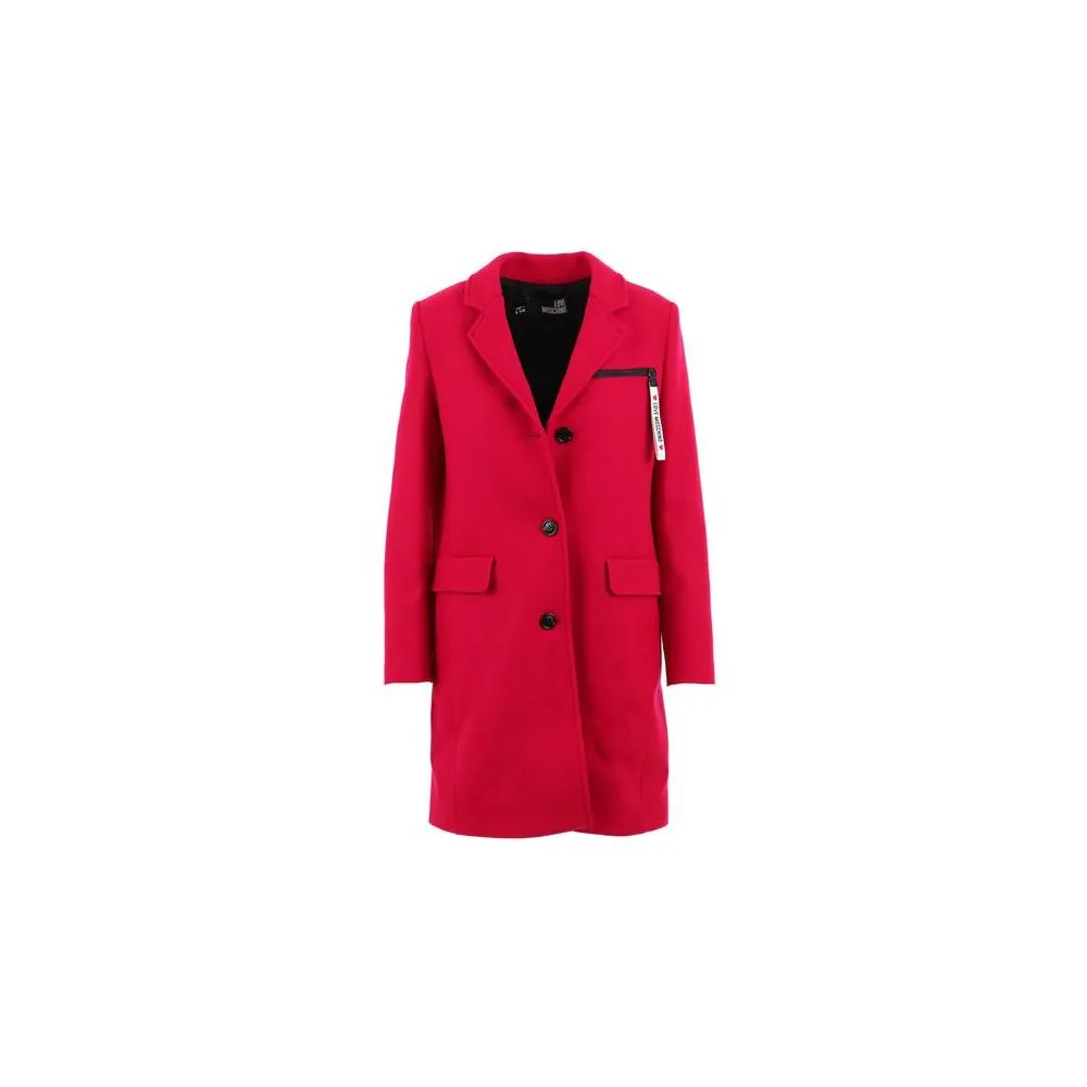 Love Moschino Chic Pink Woolen Coat with Logo Details