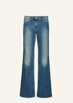 Low-rise flare denim pants in washed blue