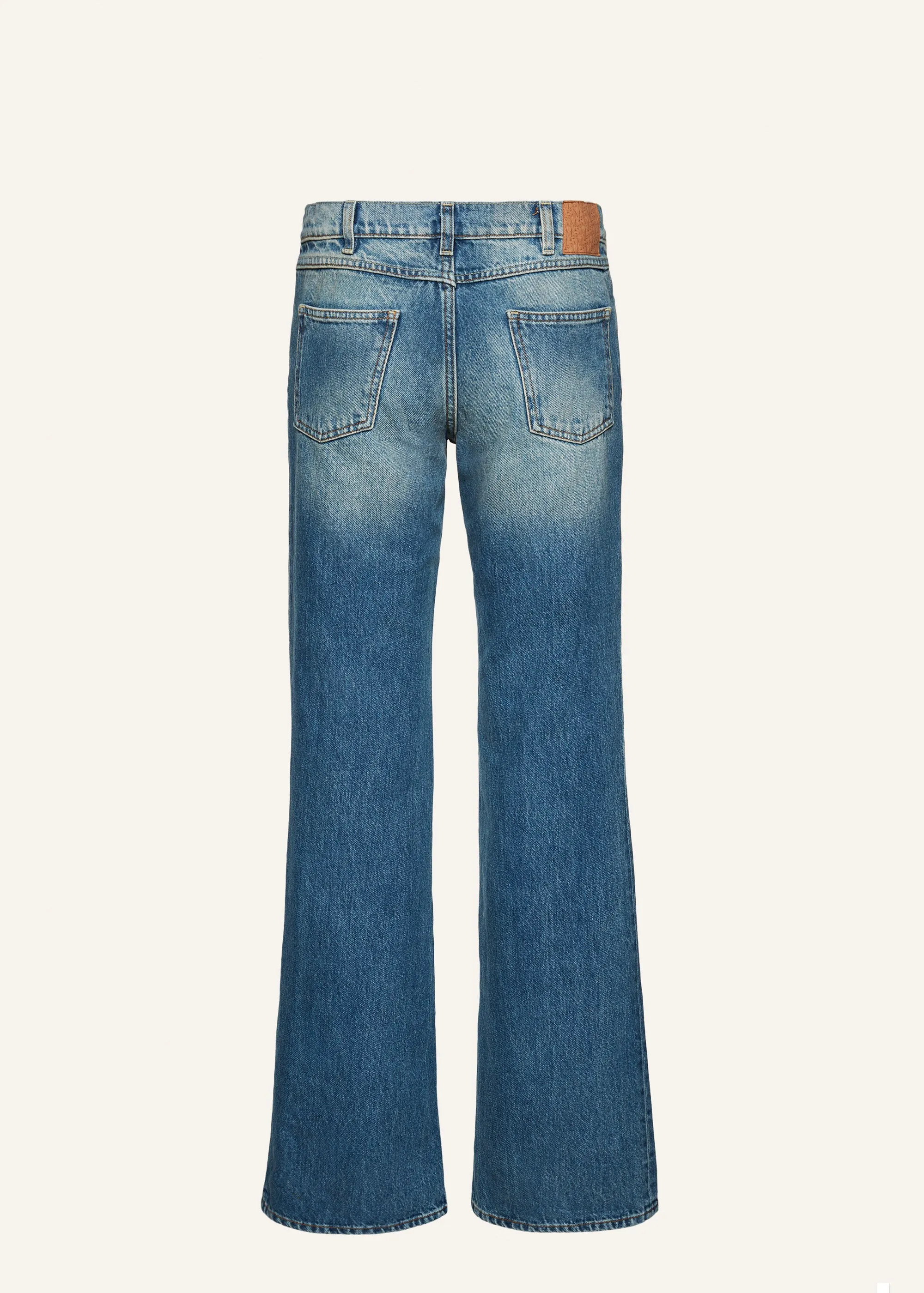 Low-rise flare denim pants in washed blue