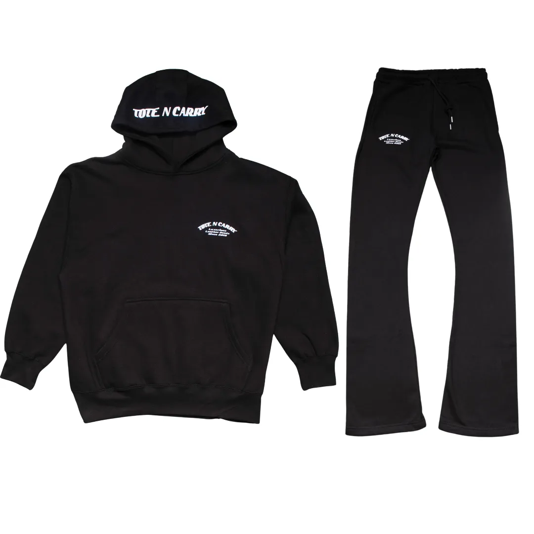 Luxurious Goods Urban Black Hoodie and Flared Sweats Set