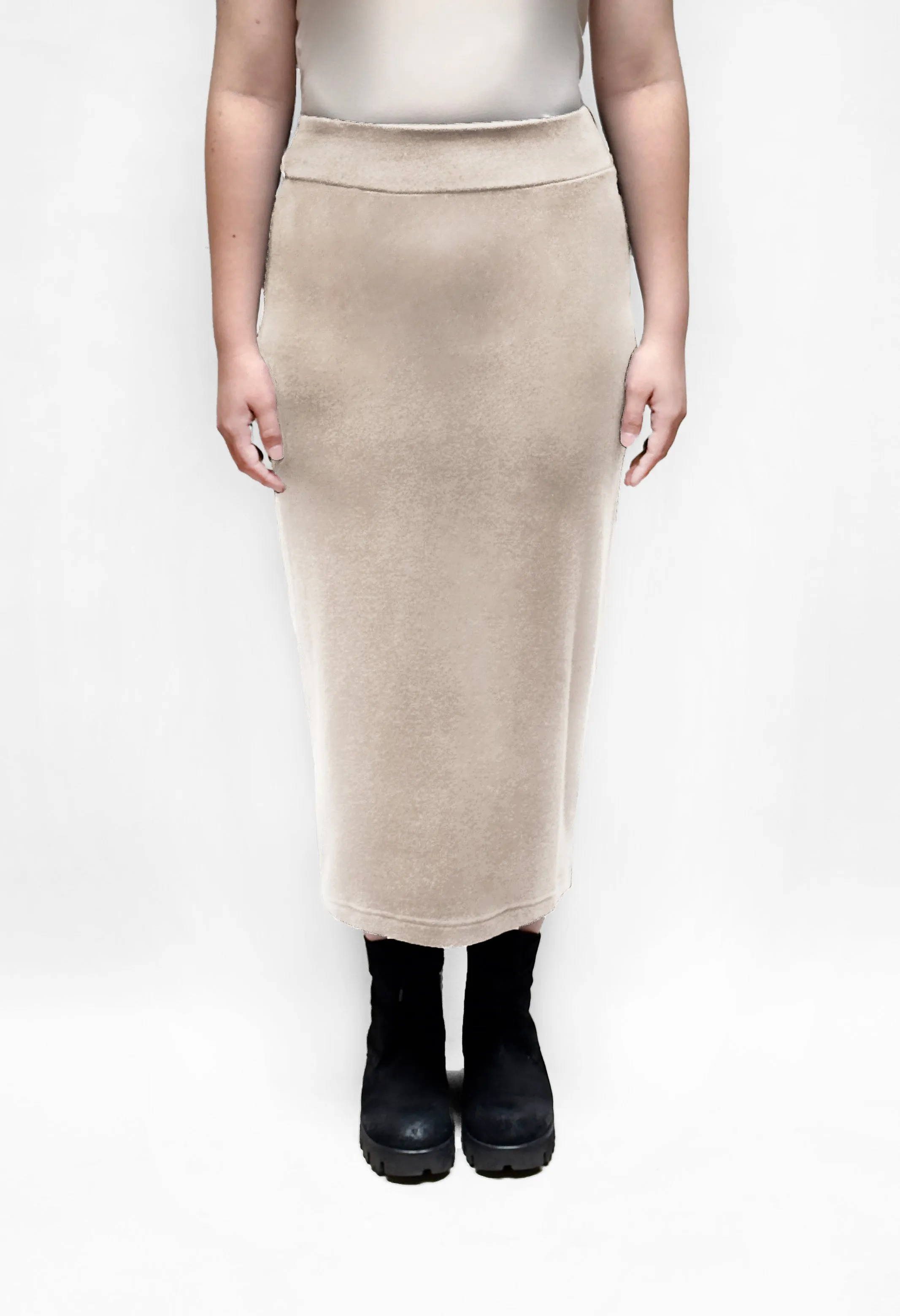 MAMA B Cozy Knit Pencil Skirt in Light Taupe