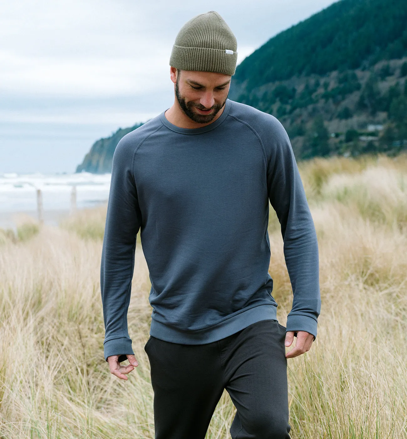 Men's Bamboo Lightweight Fleece Crew - Black Sand