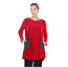 Moonlight Crinkle Textured Tunic W/ Pockets in Red - 2754-RD