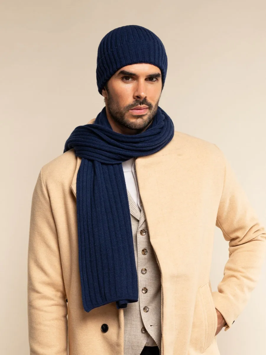 Napoli (navy blue) - 100% cashmere ribbed scarf (unisex)