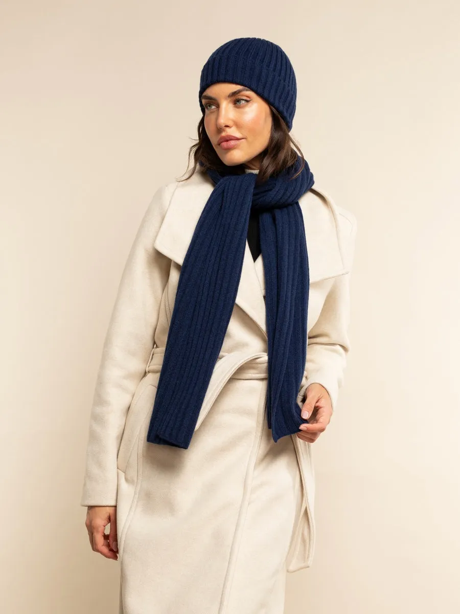 Napoli (navy blue) - 100% cashmere ribbed scarf (unisex)