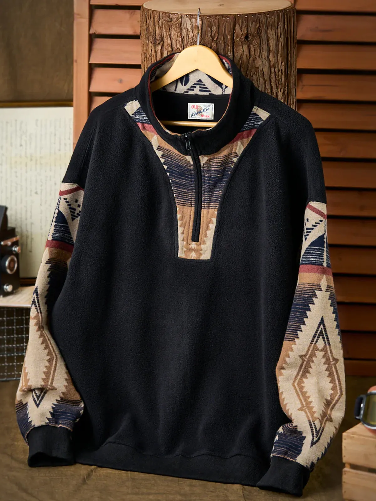 Navajo Pattern Polar Fleece Half-Zip Sweater