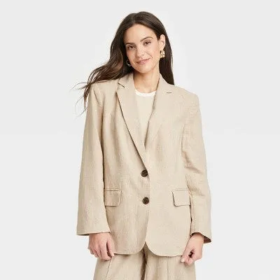 New - Women's Linen Spring Blazer - A New Day Tan S