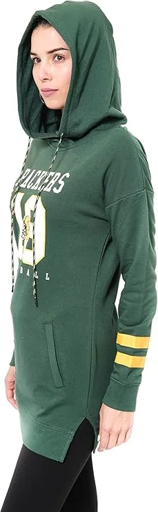 NFL Green Bay Packers Womens Soft French Terry Tunic Hoodie Pullover Sweatshirt|Green Bay Packers