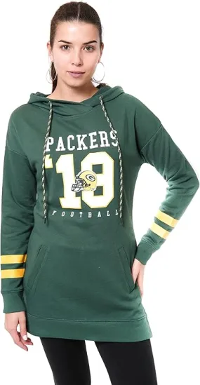 NFL Green Bay Packers Womens Soft French Terry Tunic Hoodie Pullover Sweatshirt|Green Bay Packers