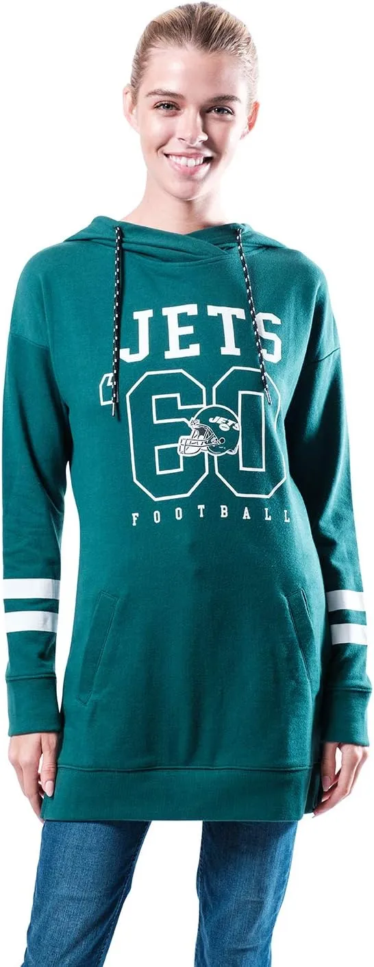 NFL New York Jets Womens Soft French Terry Tunic Hoodie Pullover Sweatshirt|New York Jets