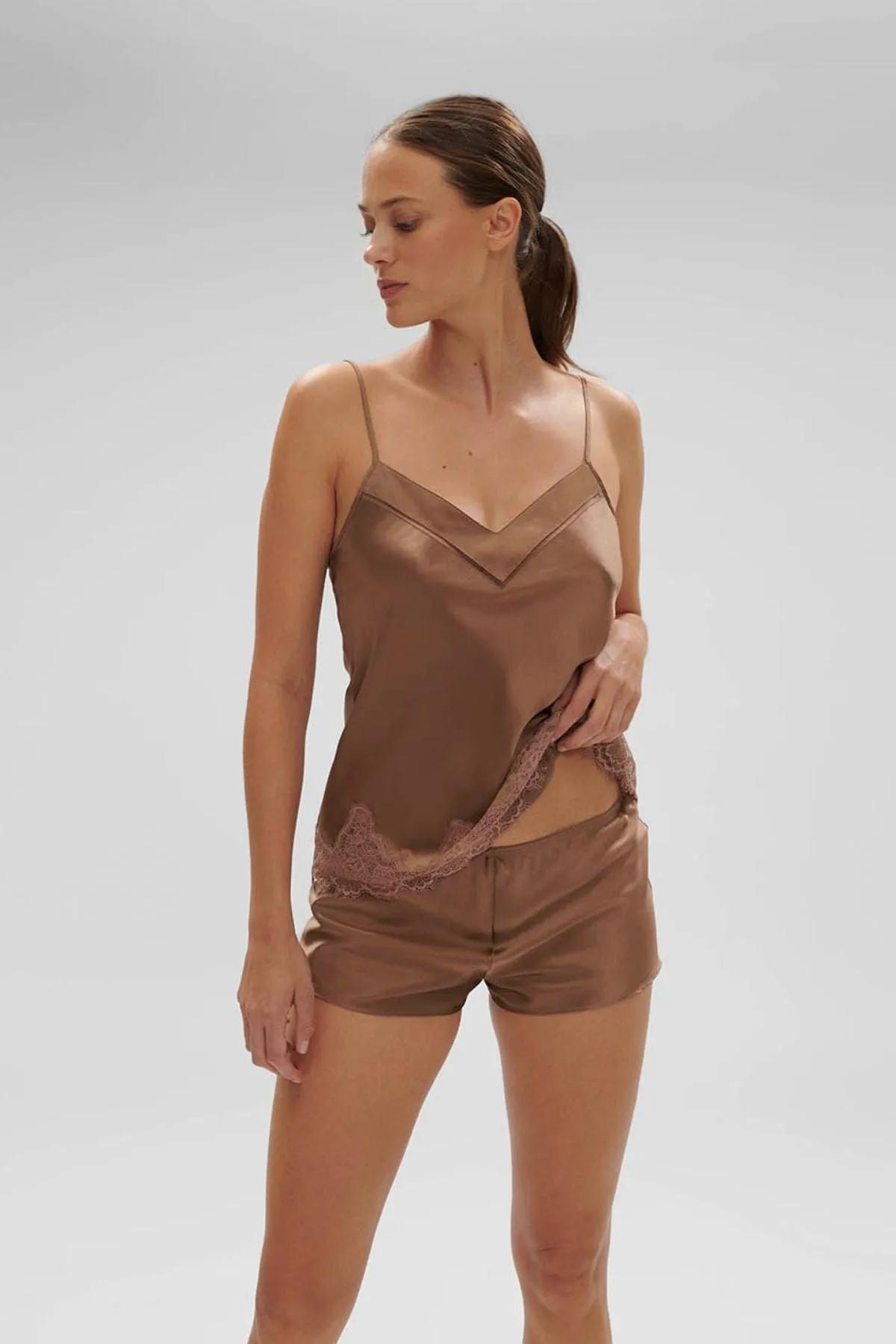 Nocturine Silk Top - Light Brown