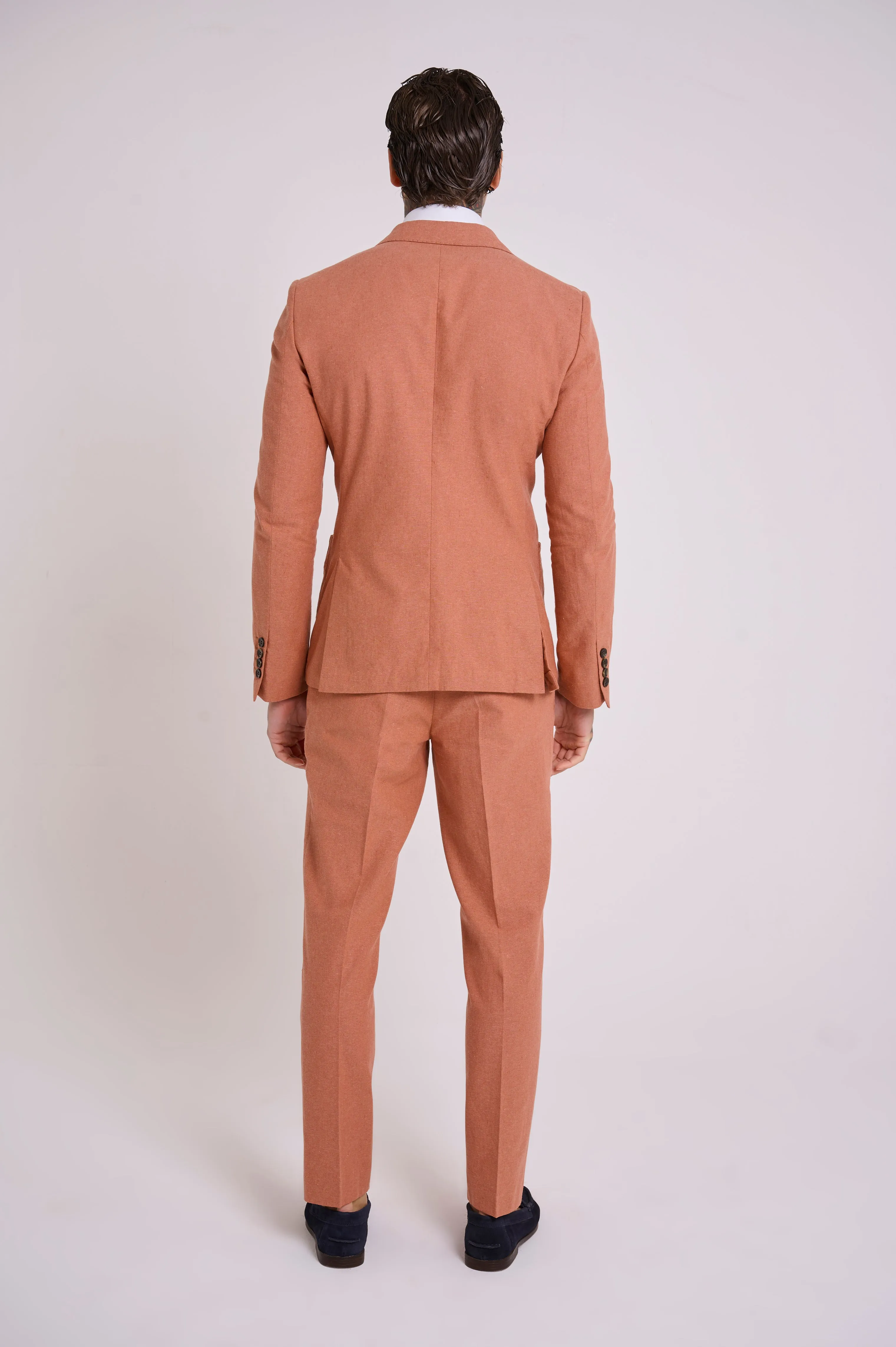 Oliver Slim Fit Linen Cotton Blend Double Breasted Suit Blazer in Rust Red