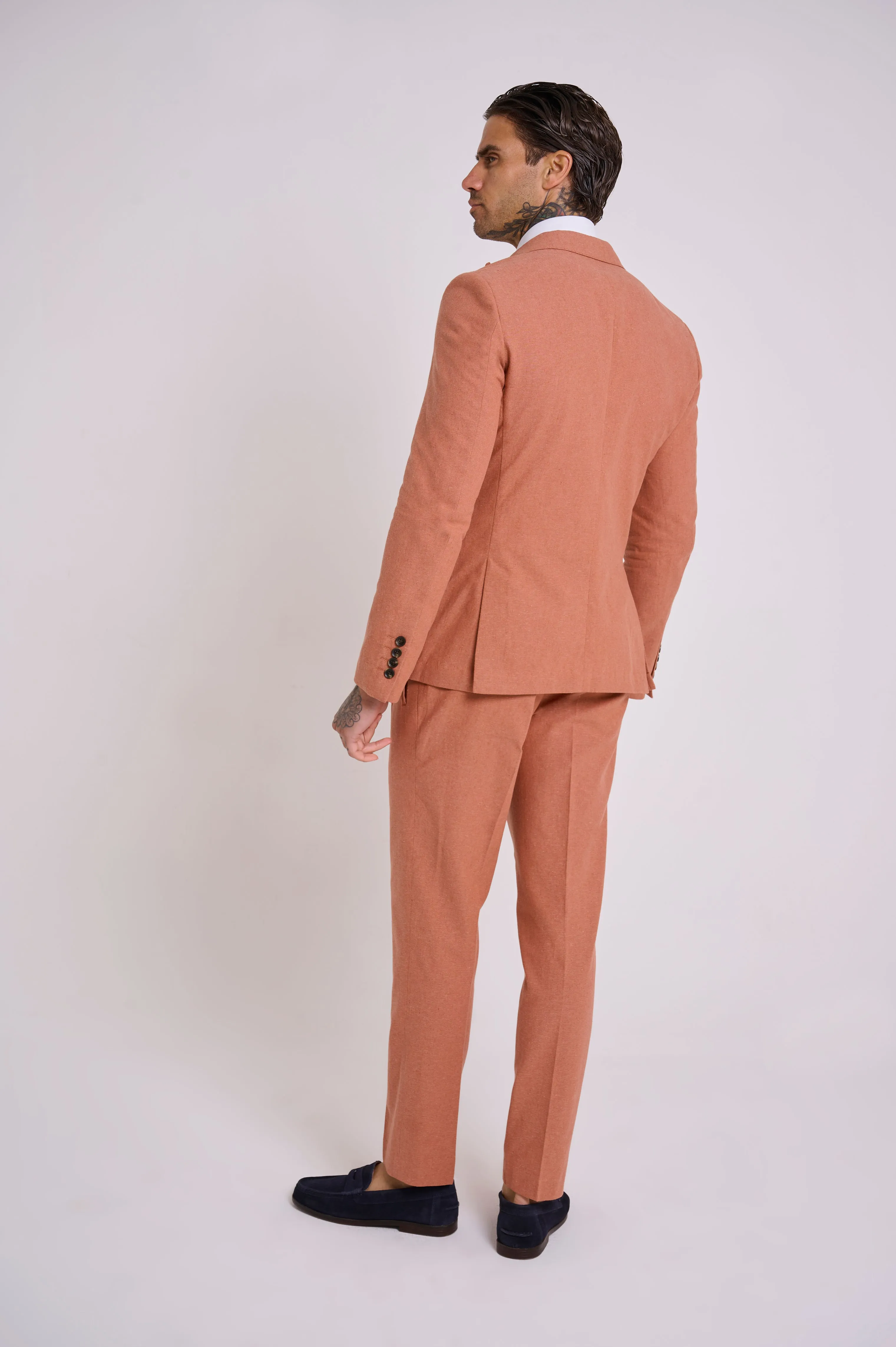 Oliver Slim Fit Linen Cotton Blend Double Breasted Suit Blazer in Rust Red