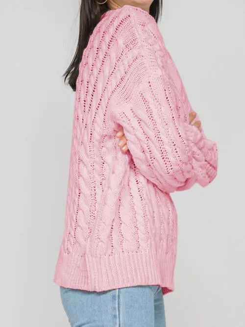 Openwork Round Sleeve Cable-Knit Sweater