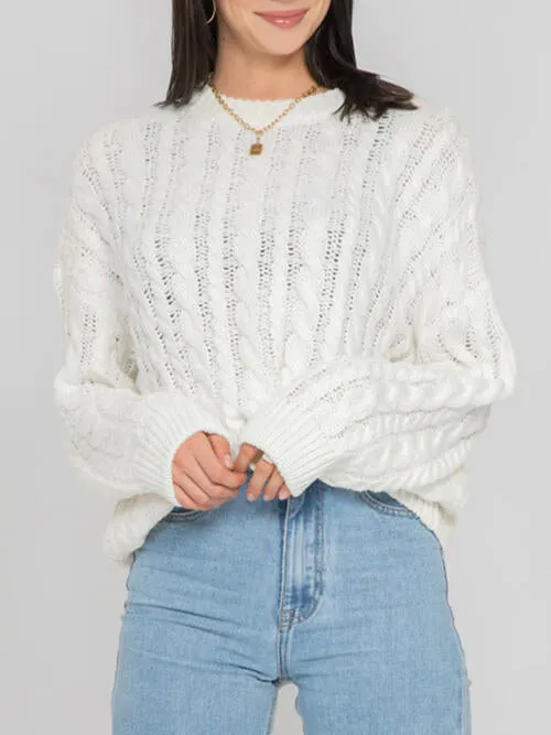 Openwork Round Sleeve Cable-Knit Sweater