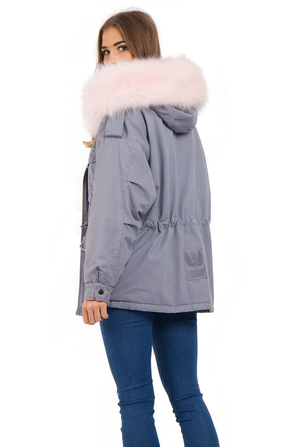 Oversized Faux Fur Trim Fleece Hooded Parka Jacket Coat