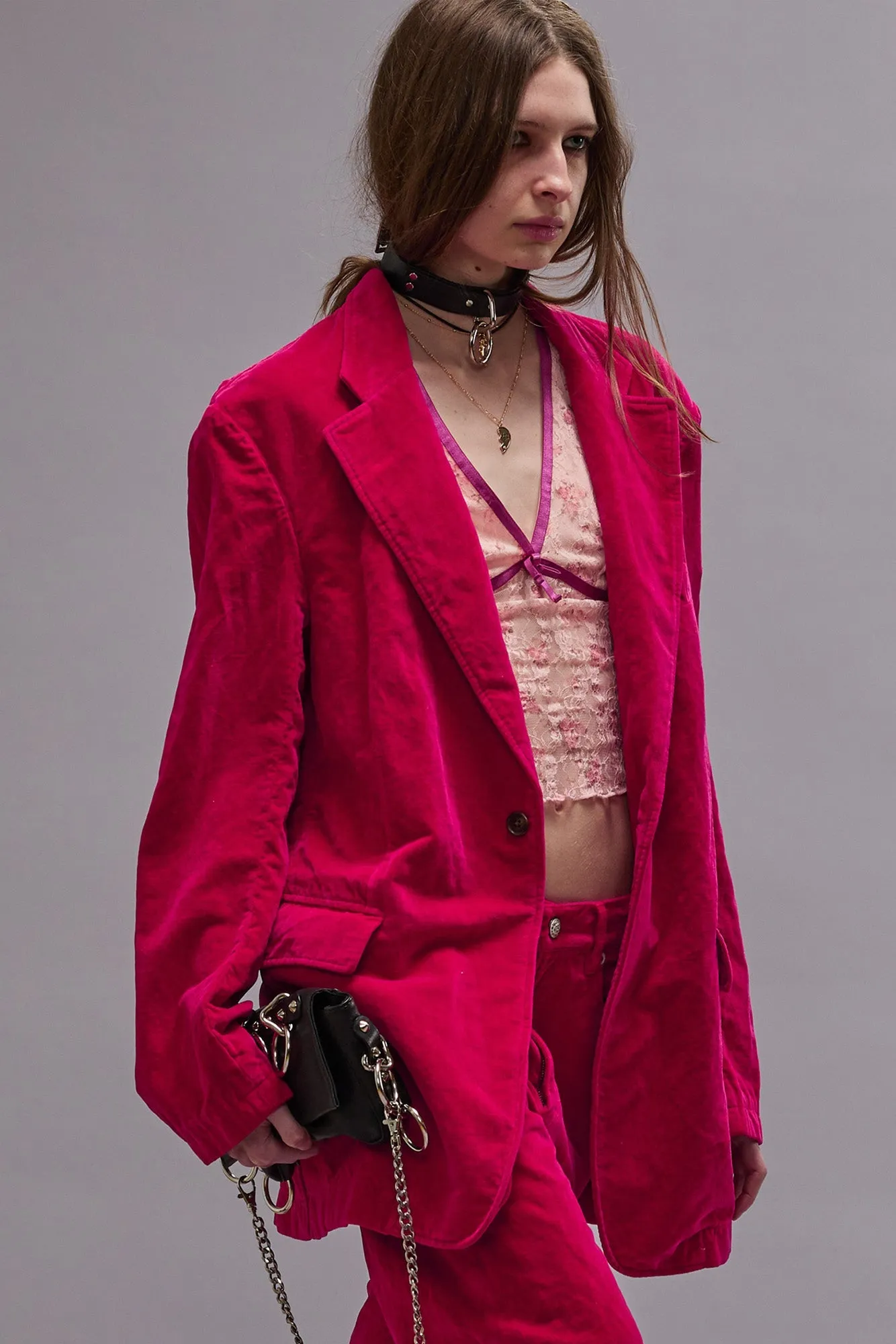 OVERSIZED RAGGED BLAZER - RASPBERRY VELVET