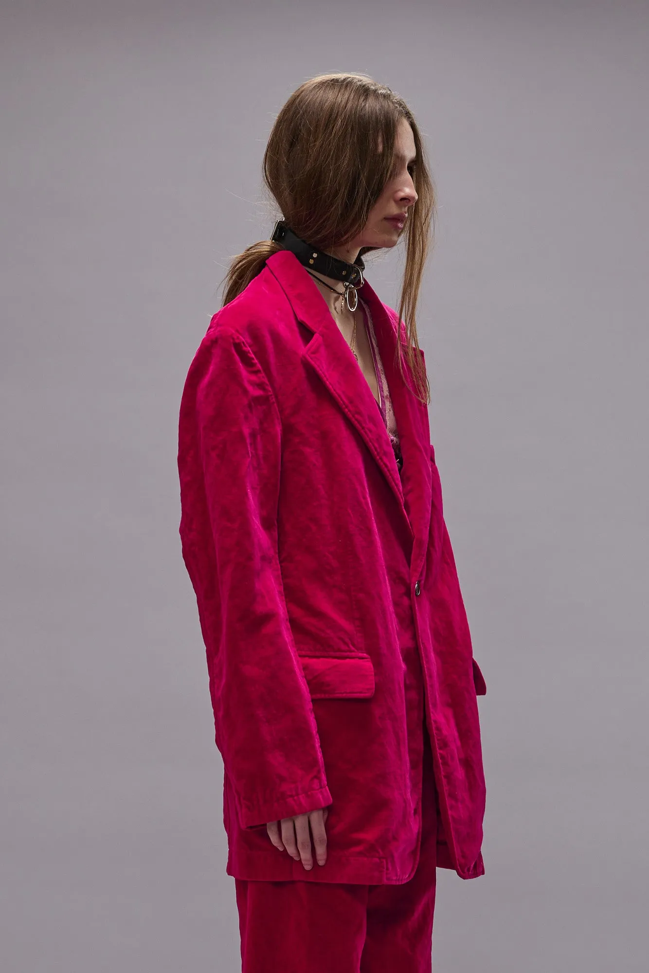 OVERSIZED RAGGED BLAZER - RASPBERRY VELVET