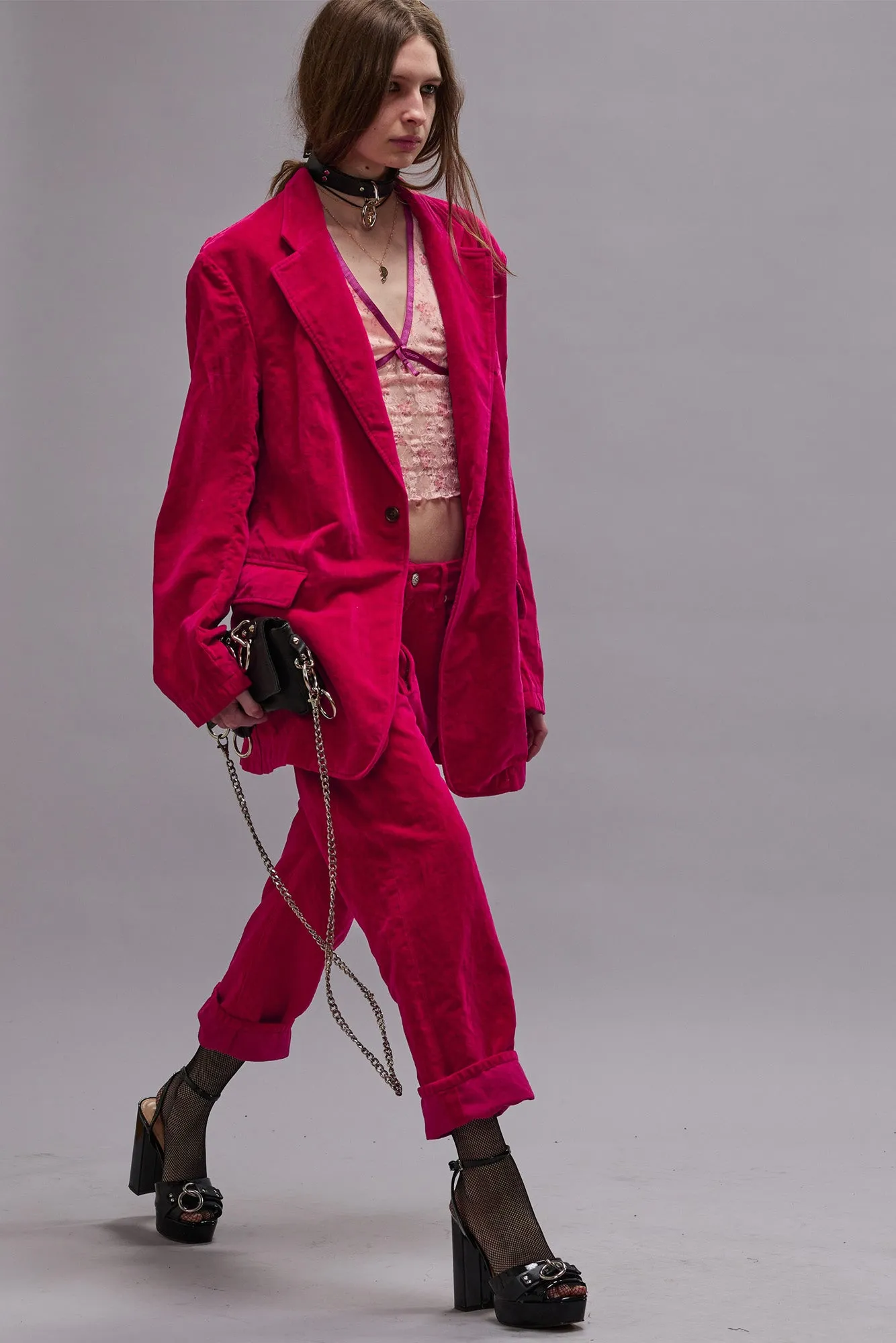 OVERSIZED RAGGED BLAZER - RASPBERRY VELVET