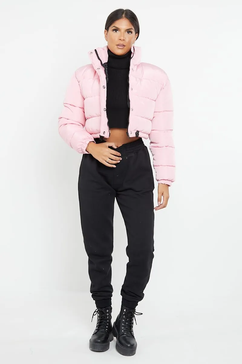 PADDED CROP PUFFER JACKET- PINK