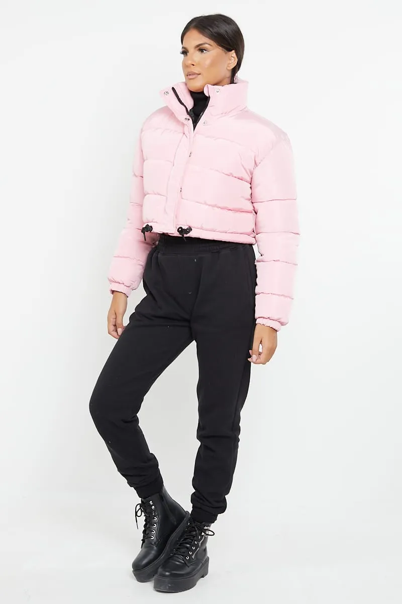 PADDED CROP PUFFER JACKET- PINK