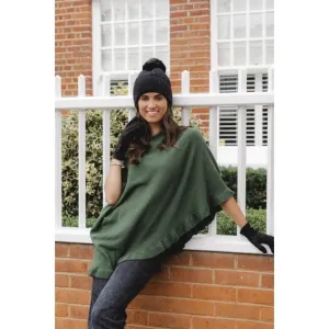 Park Lane Lara Cashmere Mix Poncho in Moorland Green