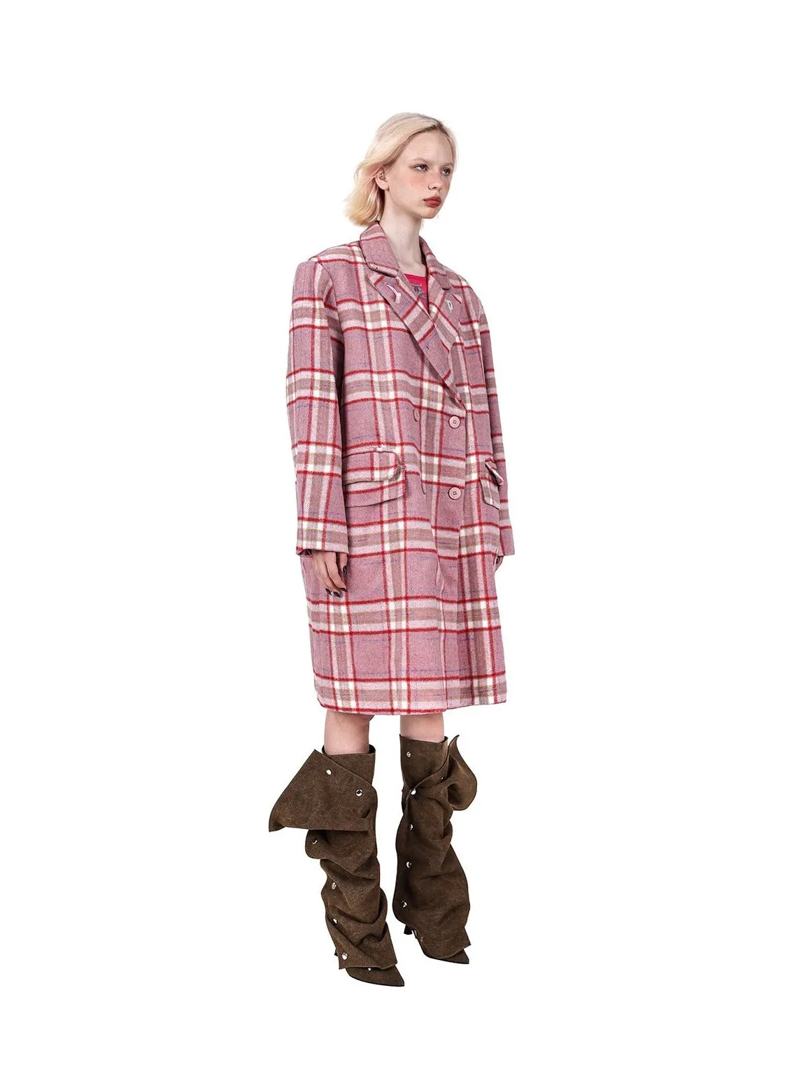 PINKSPINK Oversized Plaid Wool Coat - Dual Color Options