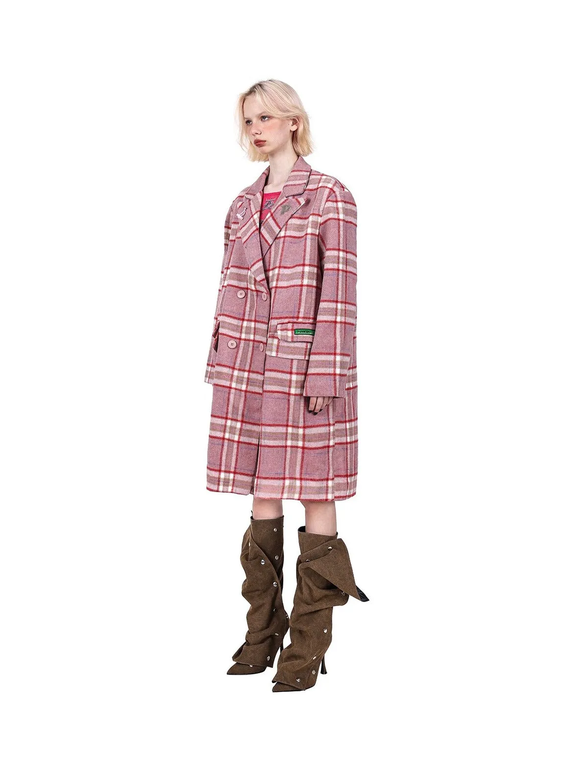 PINKSPINK Oversized Plaid Wool Coat - Dual Color Options