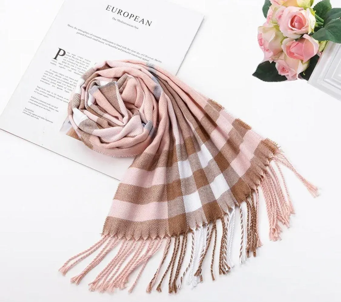 Plaid Soft Long Winter Scarfs Cozy 100% Cashmere Pashmina Wool