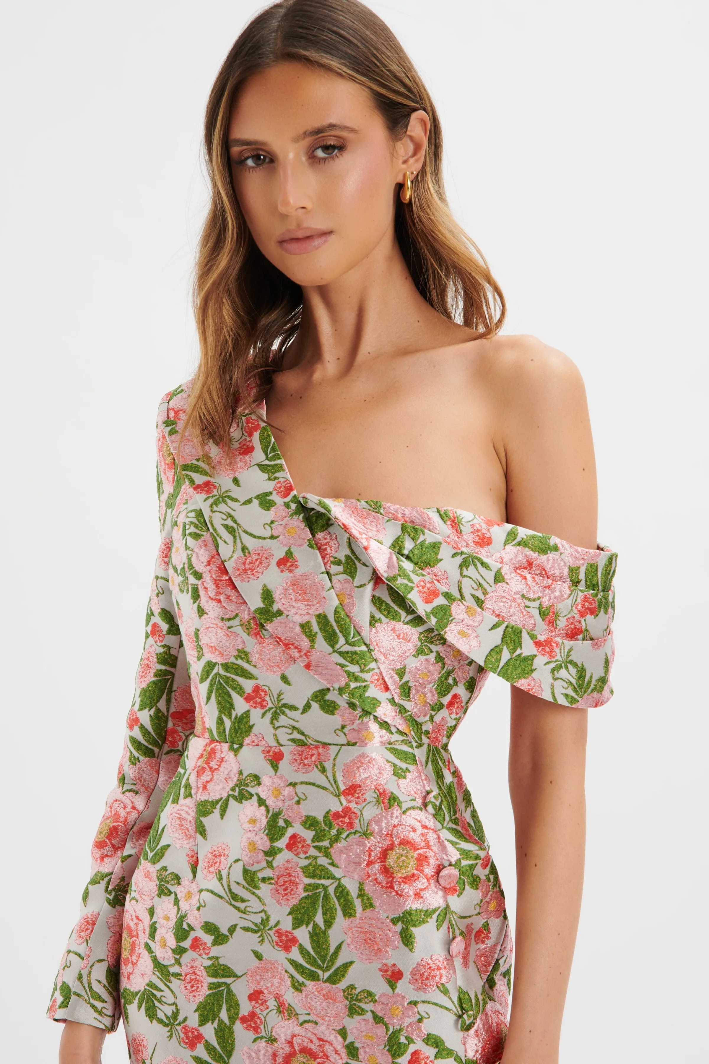 PRESLEY One Shoulder Blazer Mini Dress In Jacquard