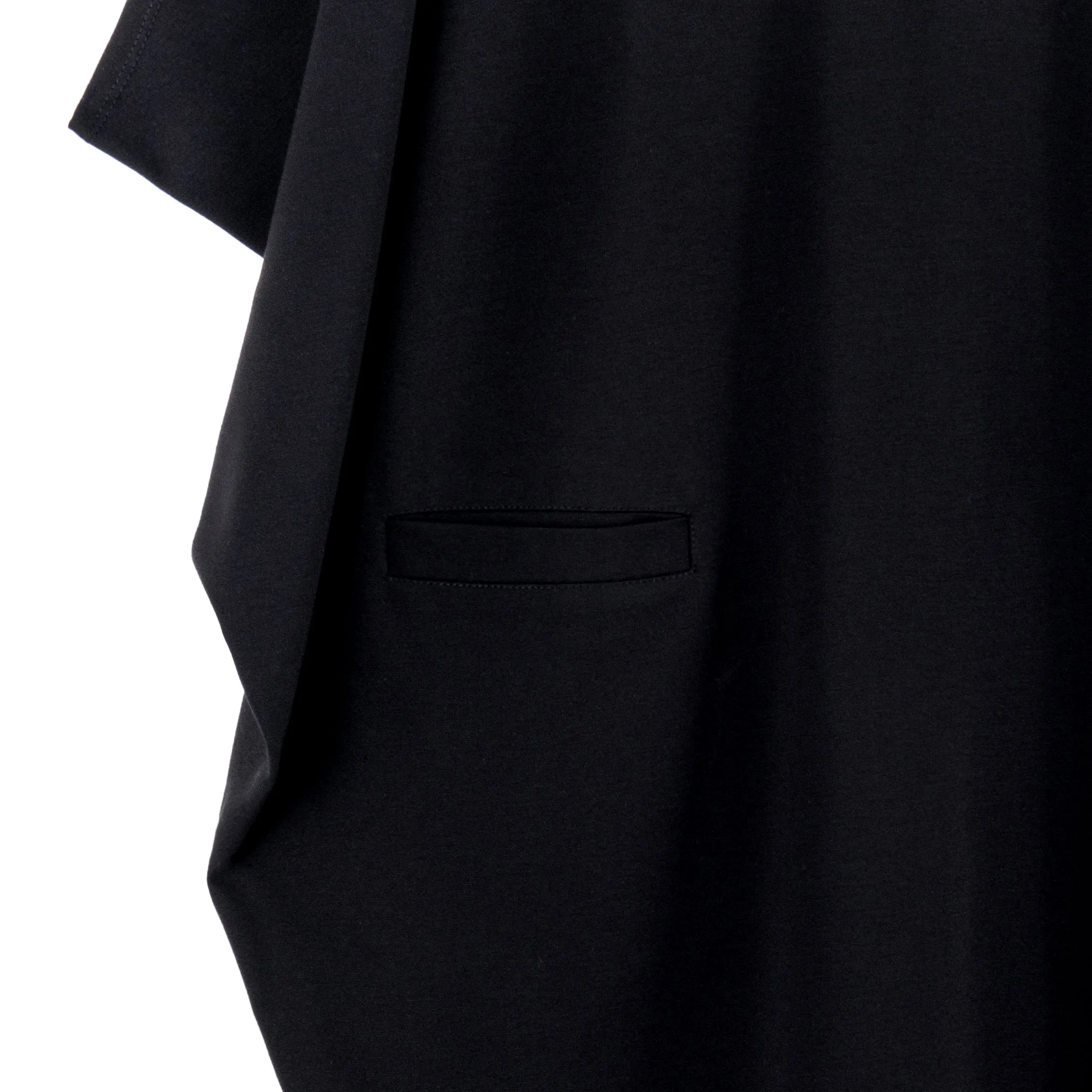 Rayon-Ponte Knit - Architectural Tunic Pocket Dress - Black