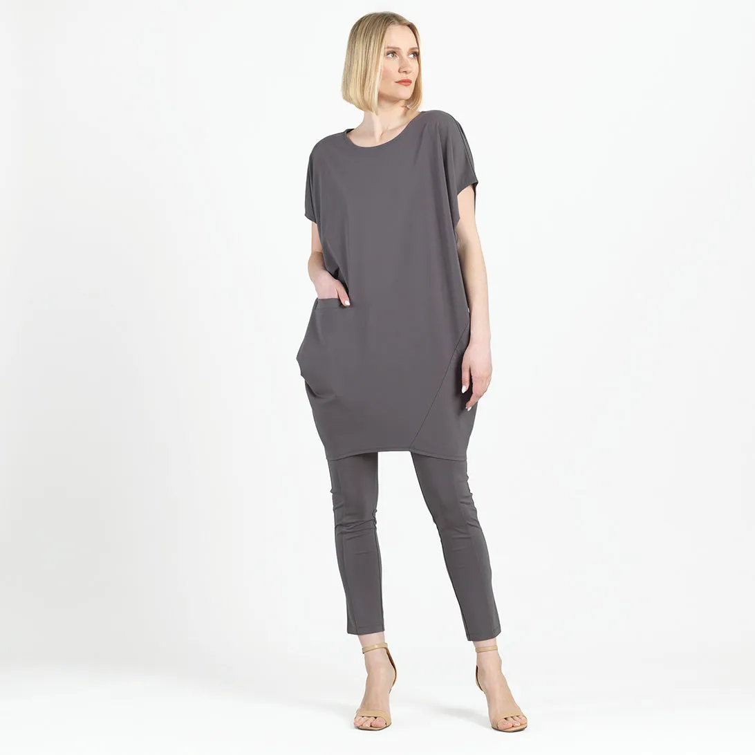 Rayon-Ponte Knit - Architectural Tunic Pocket Dress - Mocha