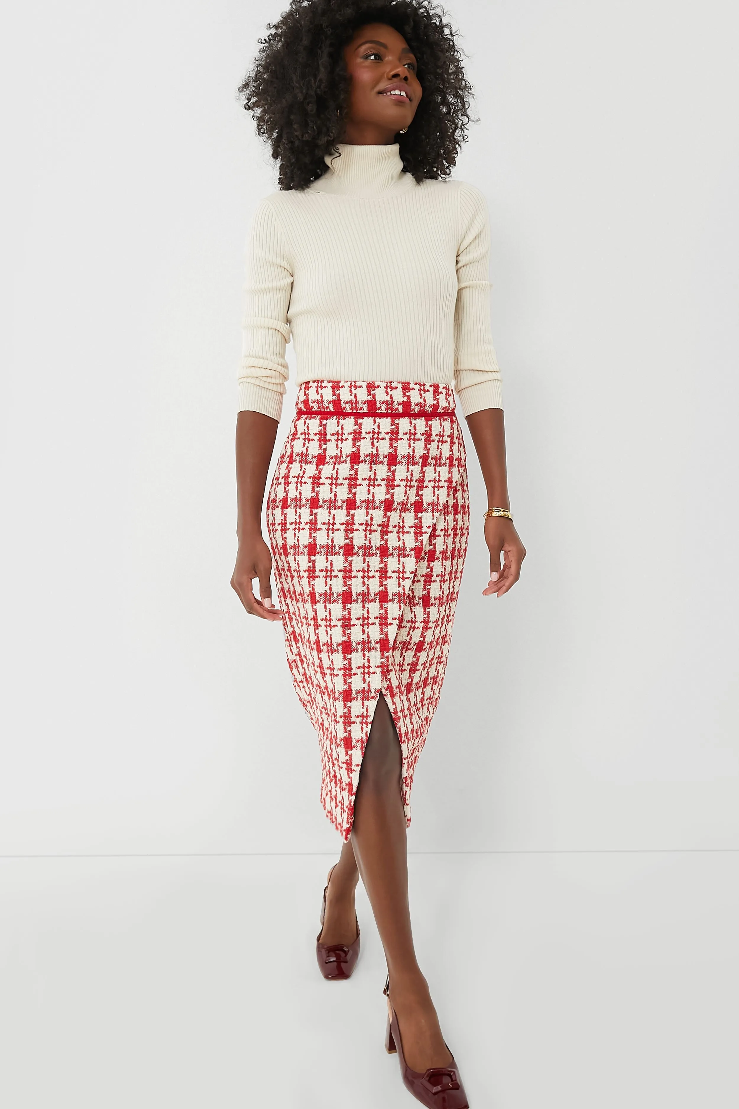 Red Tweed Marjorie Midi Skirt