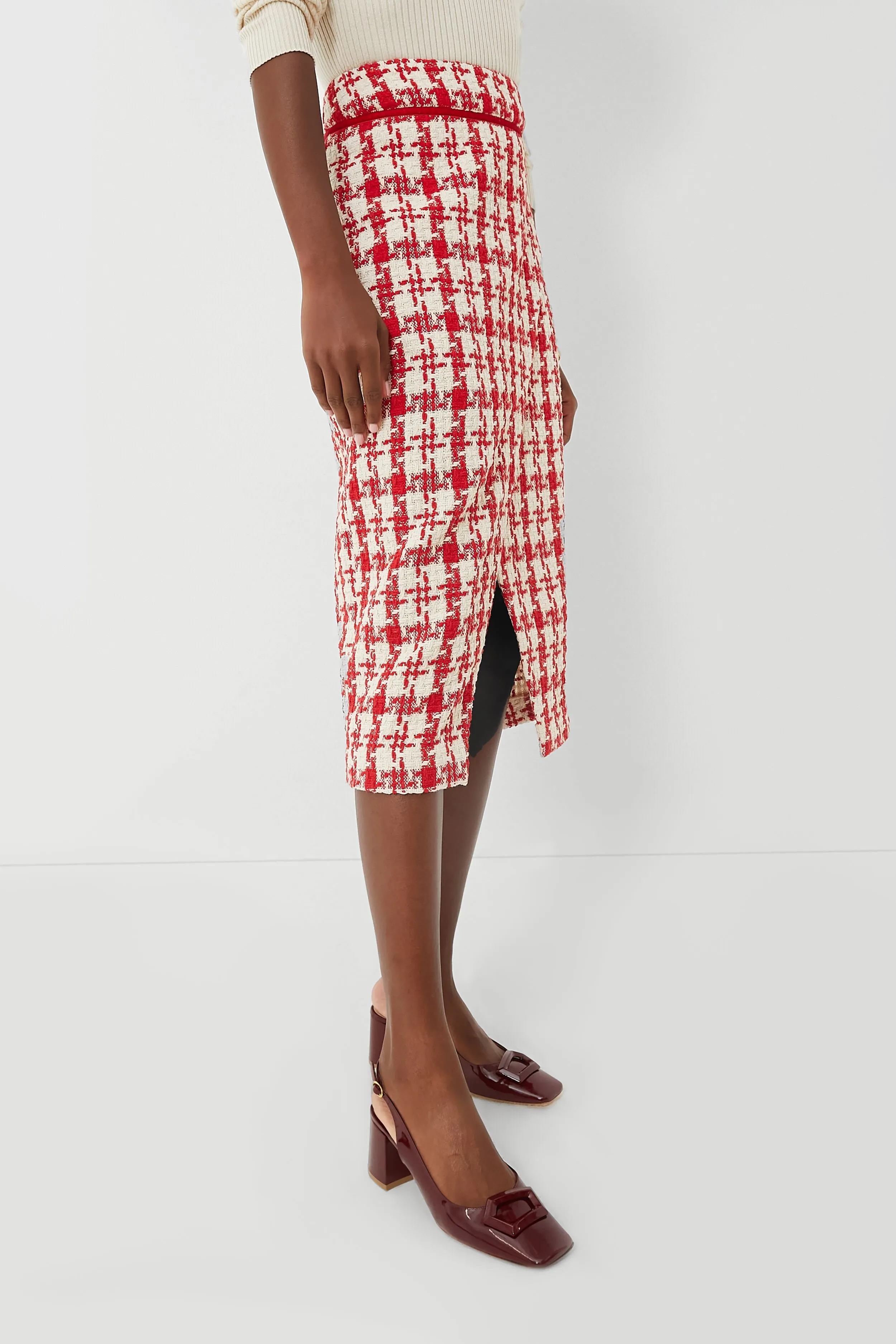 Red Tweed Marjorie Midi Skirt