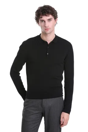 Regular Fit Black Wool Blend Polo Sweater