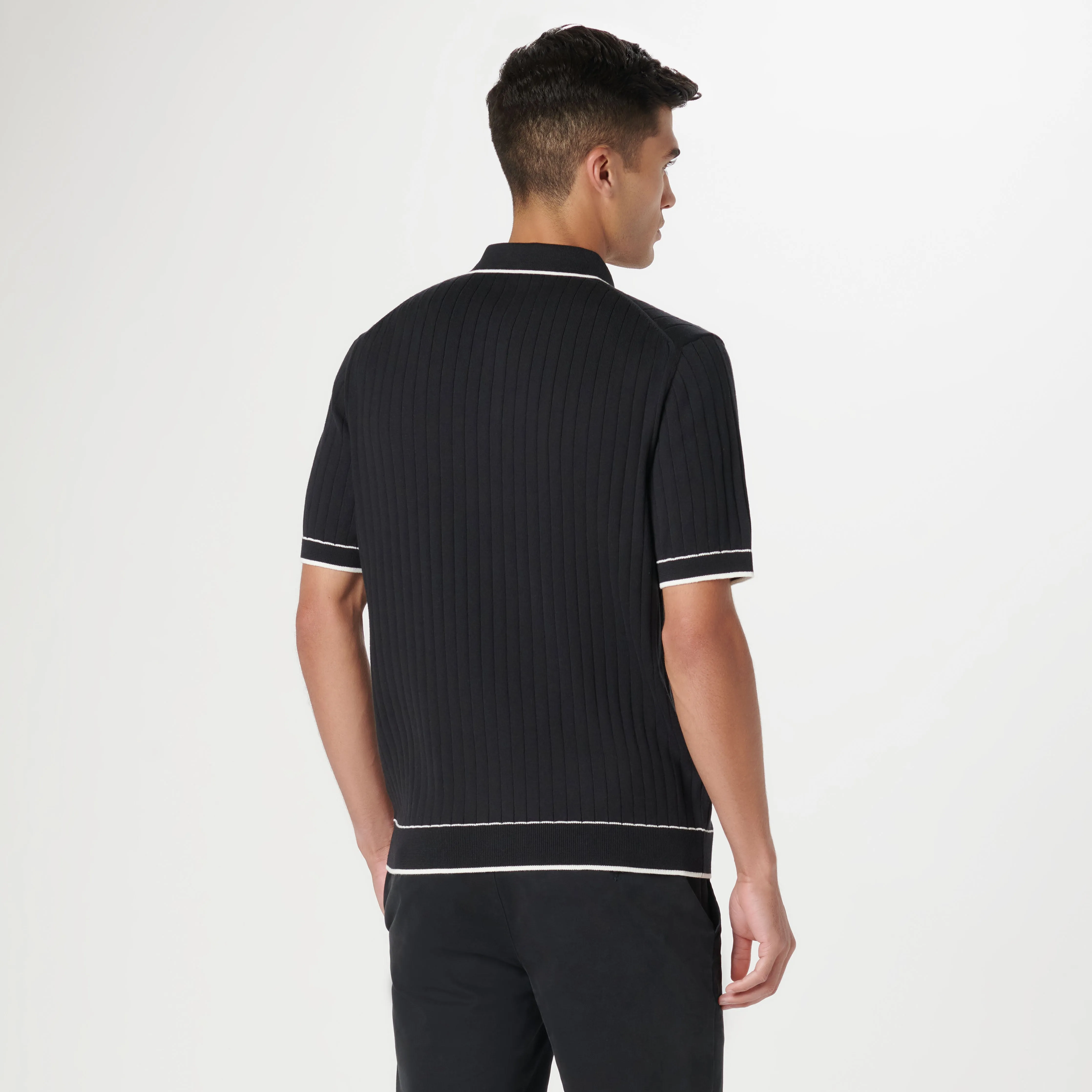 Rib Stitch Short Sleeve Polo Sweater