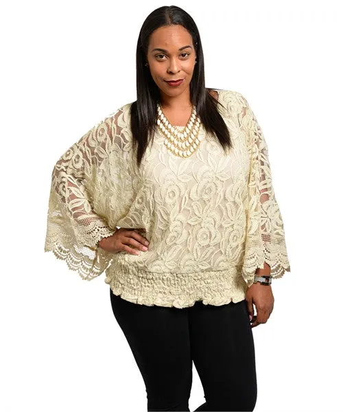 Romantic Beige Rosette Lace Poncho Style Top