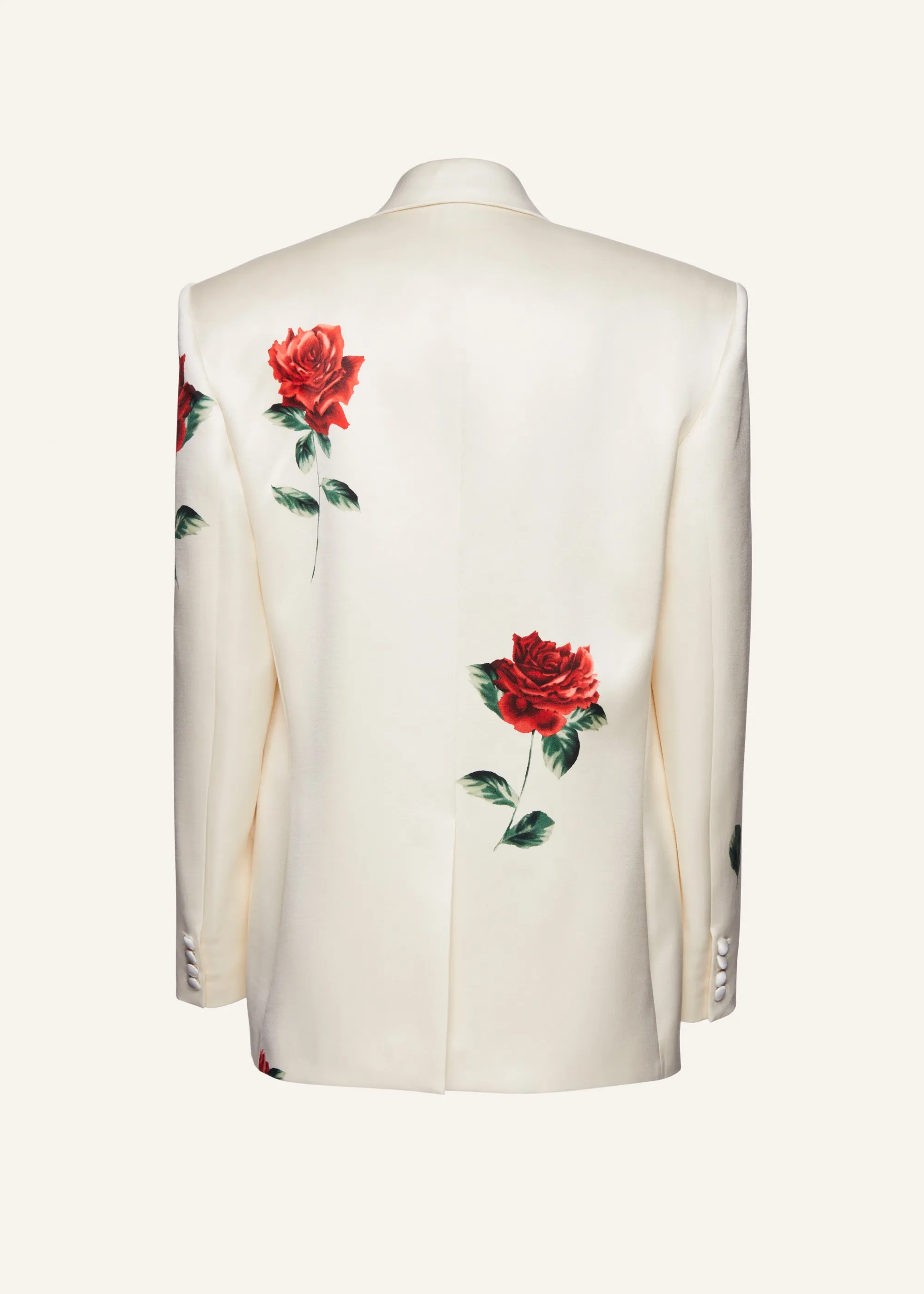 Rose stamped oversized silk blazer in cream