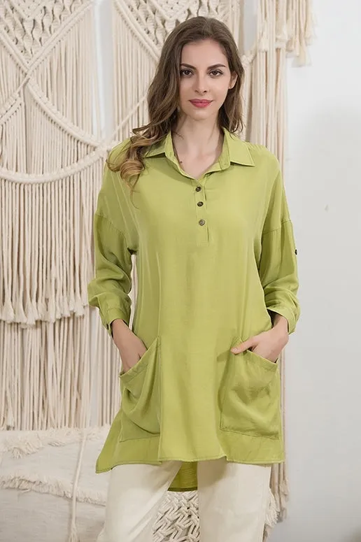 Sassy Bling Oversize Pocket Tunic - Lime Green