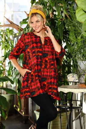 SeaRenity Red Plaid French Terry Tunic w/ Pockets