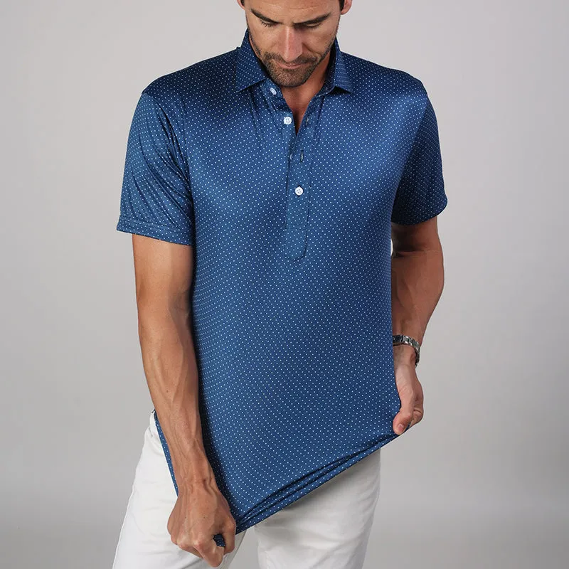 Semi-Spread Collar Polo Blue Polka Dot