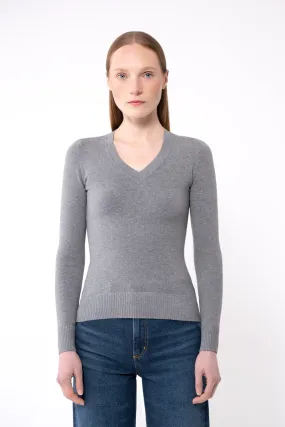 Slate Grey Peachskin Long Sleeve V Neck